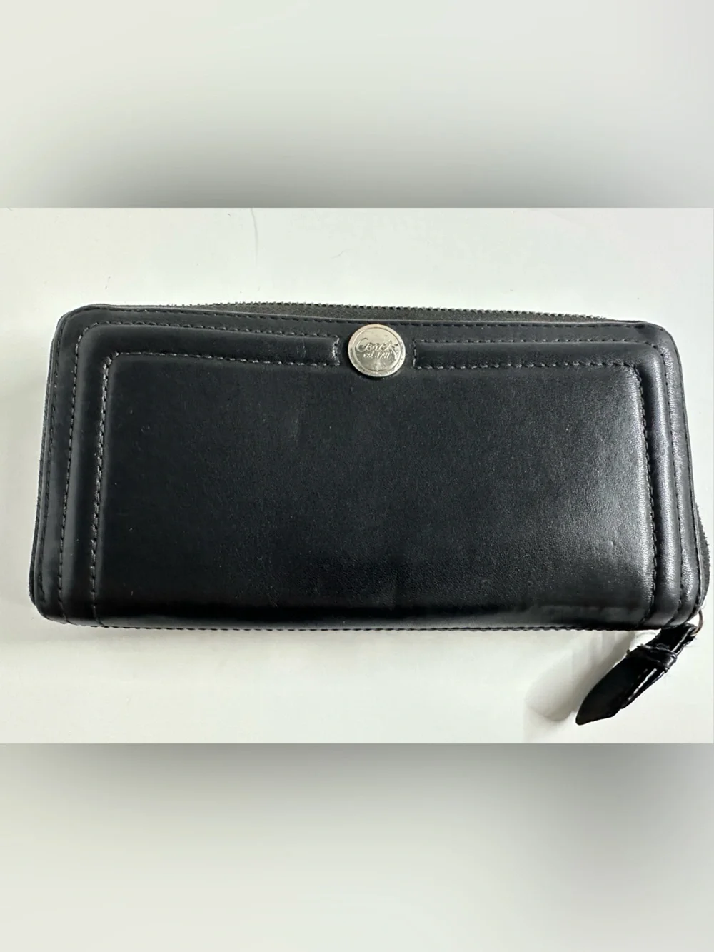 Coach Black Leather Zippered Wrap Around Wallet